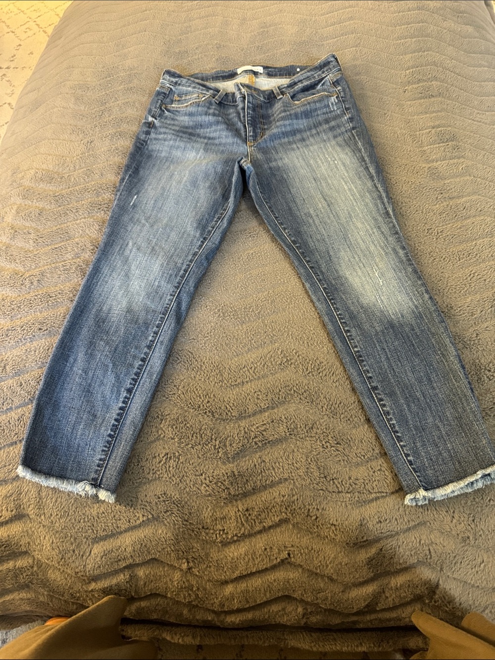 LOFT Frayed Hem Cropped Jeans in Medium Blue Wash